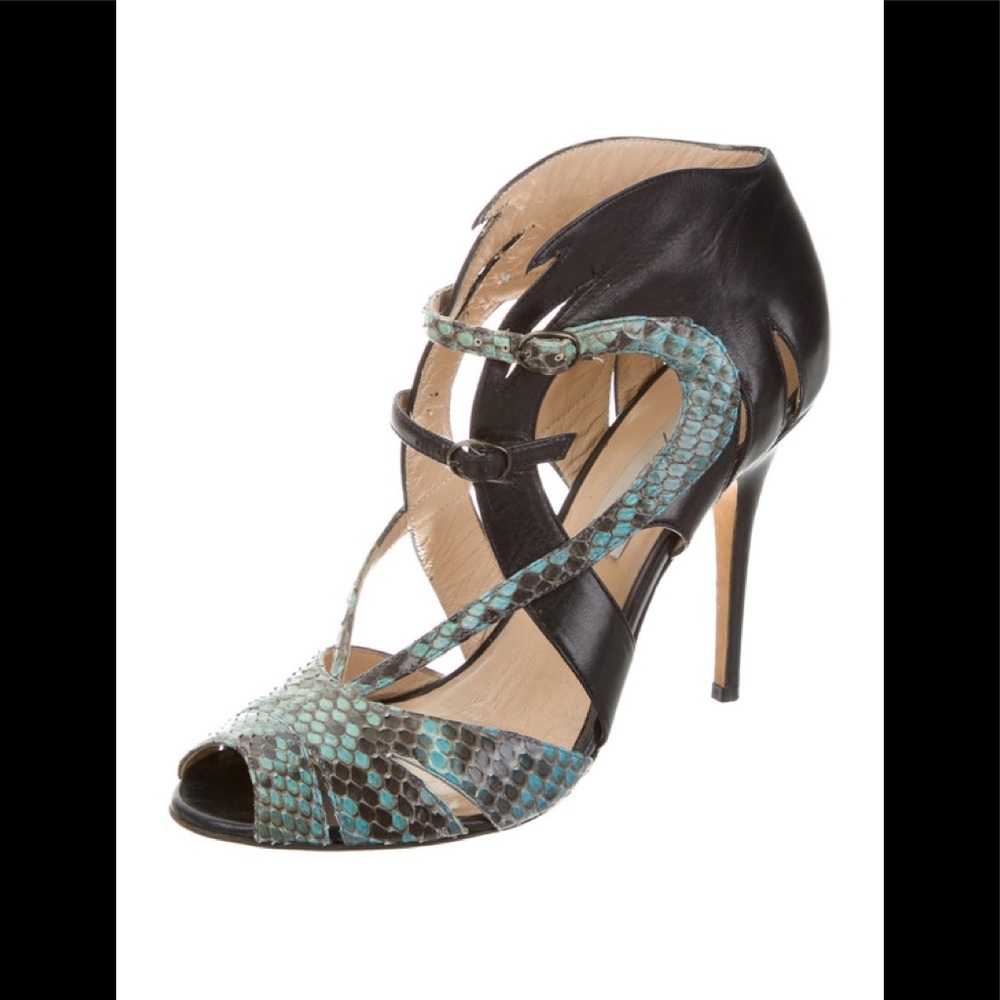 Sexy Monique Lhuillier Python Strappy Sandals - image 2